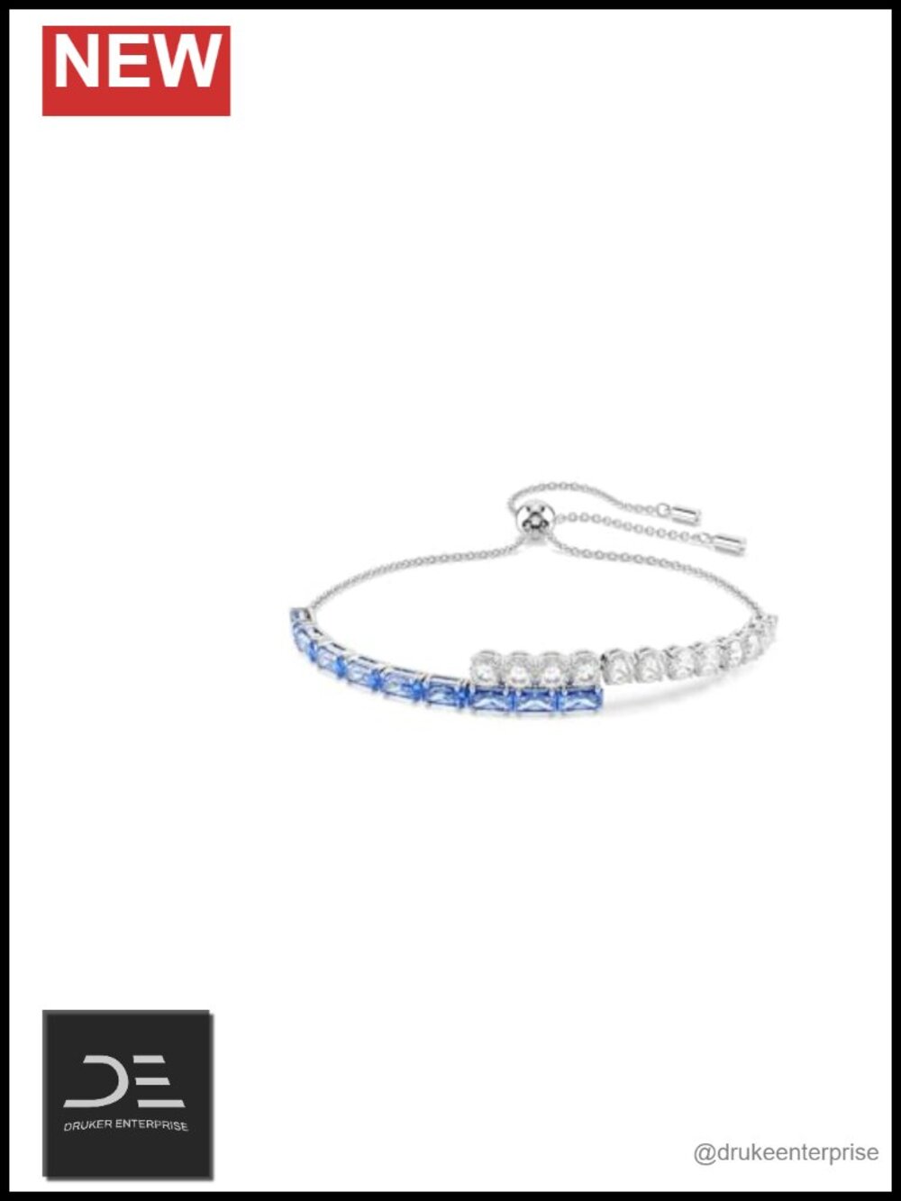 Swarovski Crystal Bangle Bracelet Rhodium Plated Sliding Closure Adjustable